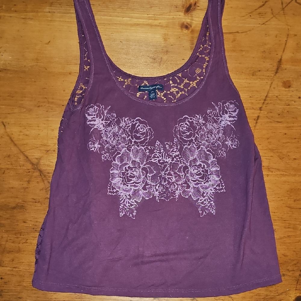 American Eagle Outfitters Purple Graphic Crop Tank Top